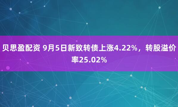 贝思盈配资 9月5日新致转债上涨4.22%，转股溢价率25.02%